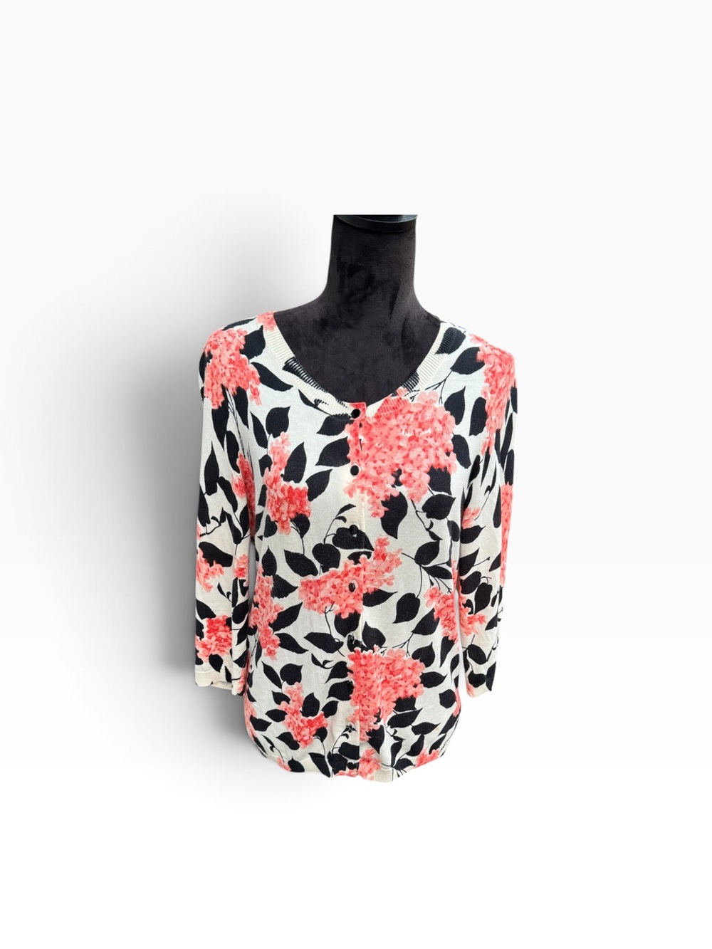 Talbots Coral Floral Long Sleeve Cardigan Cotton Rayon Professional Office